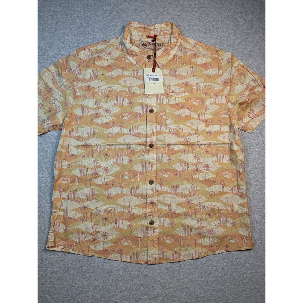 NWT Iron & Resin Mens XL Short Sleeve Button Shirt Desert Dreams Cactus Orange